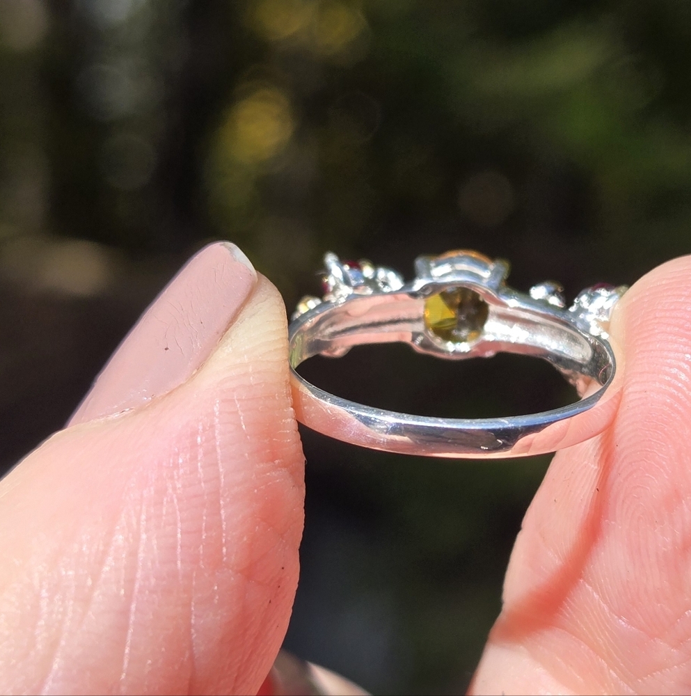 Citrine & Rhodolite Natural Gemstone Sterling & Gold Ring Sz6 - Picture 7 of 8